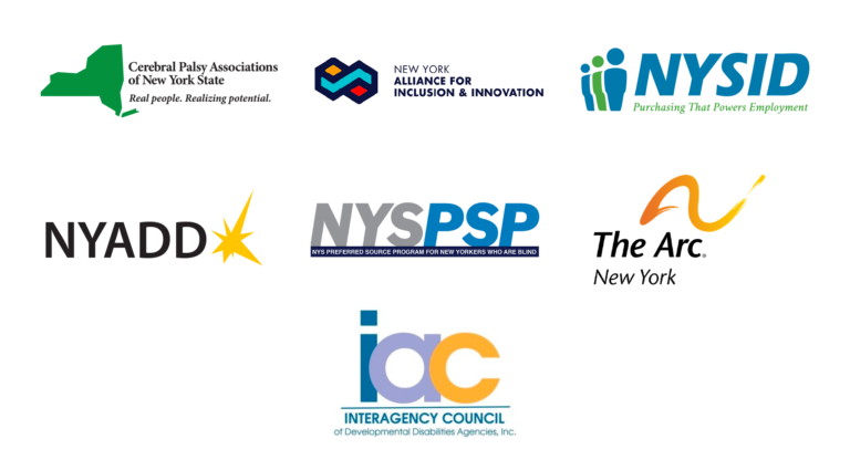 Member agency logos CBANYS NY Alliance for Inclusion & Innovation NYSID NYADD MYSPSP The ARC of New York IAC-Interagency Council